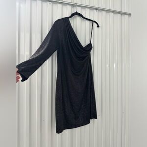Black and silver sparkly one shoulder dress